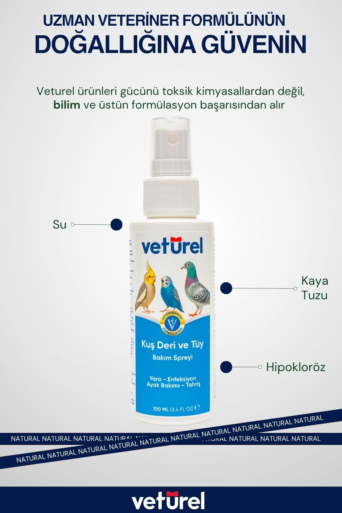 Muhabbet Kuşu Güvercin Sultan Papağanı Deri Tüy Bakım Spreyi Alkolsüz Zararsız Veteriner Formülü