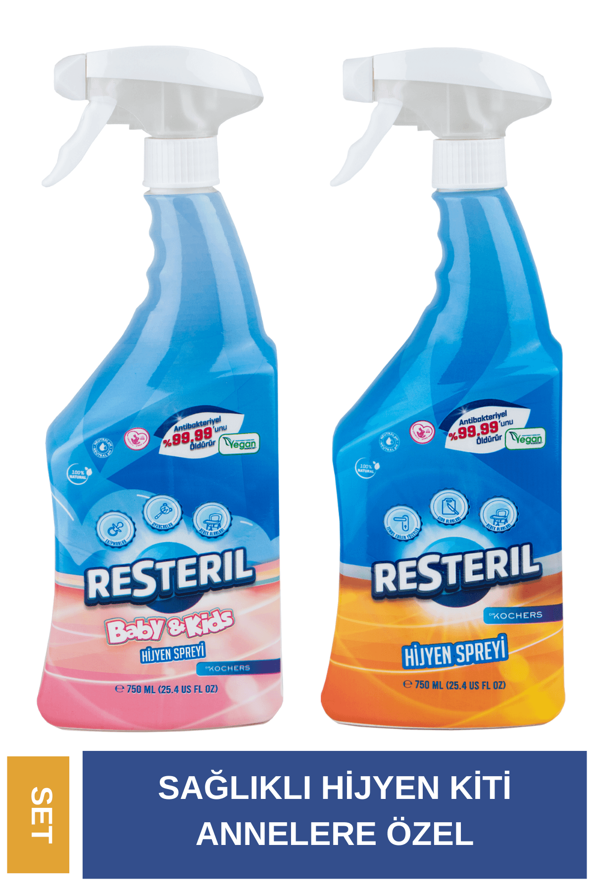 Parfümsüz Mutfak Banyo Yüzey Temizleyici Mama Sandalyesi Oyuncak Temizleyici Dezenfektan Set 2x750ml
