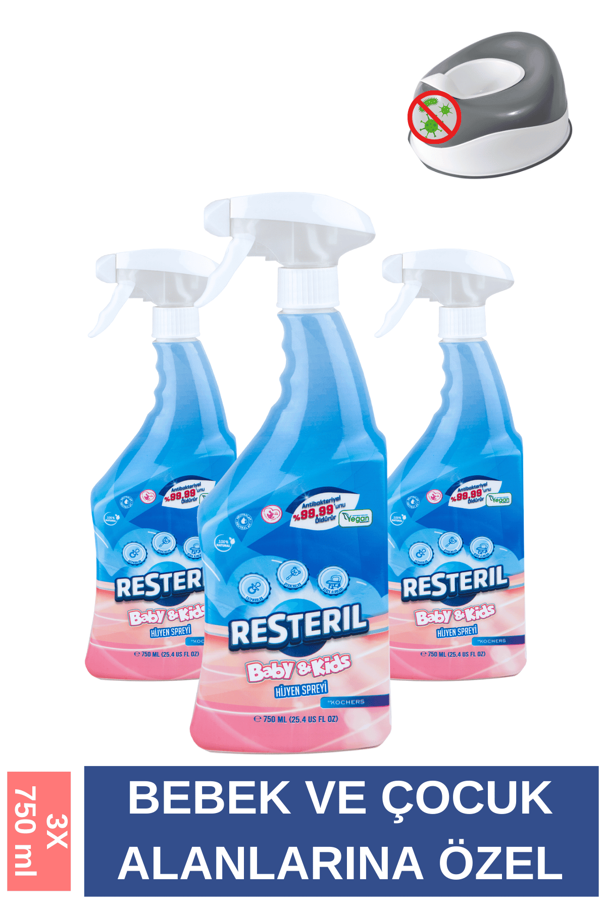 Antibakteriyel Çocuk Bebek Mama Sandalyesi Oyuncak Temizleyici Dezenfektan Etkili Sprey 3x750ml