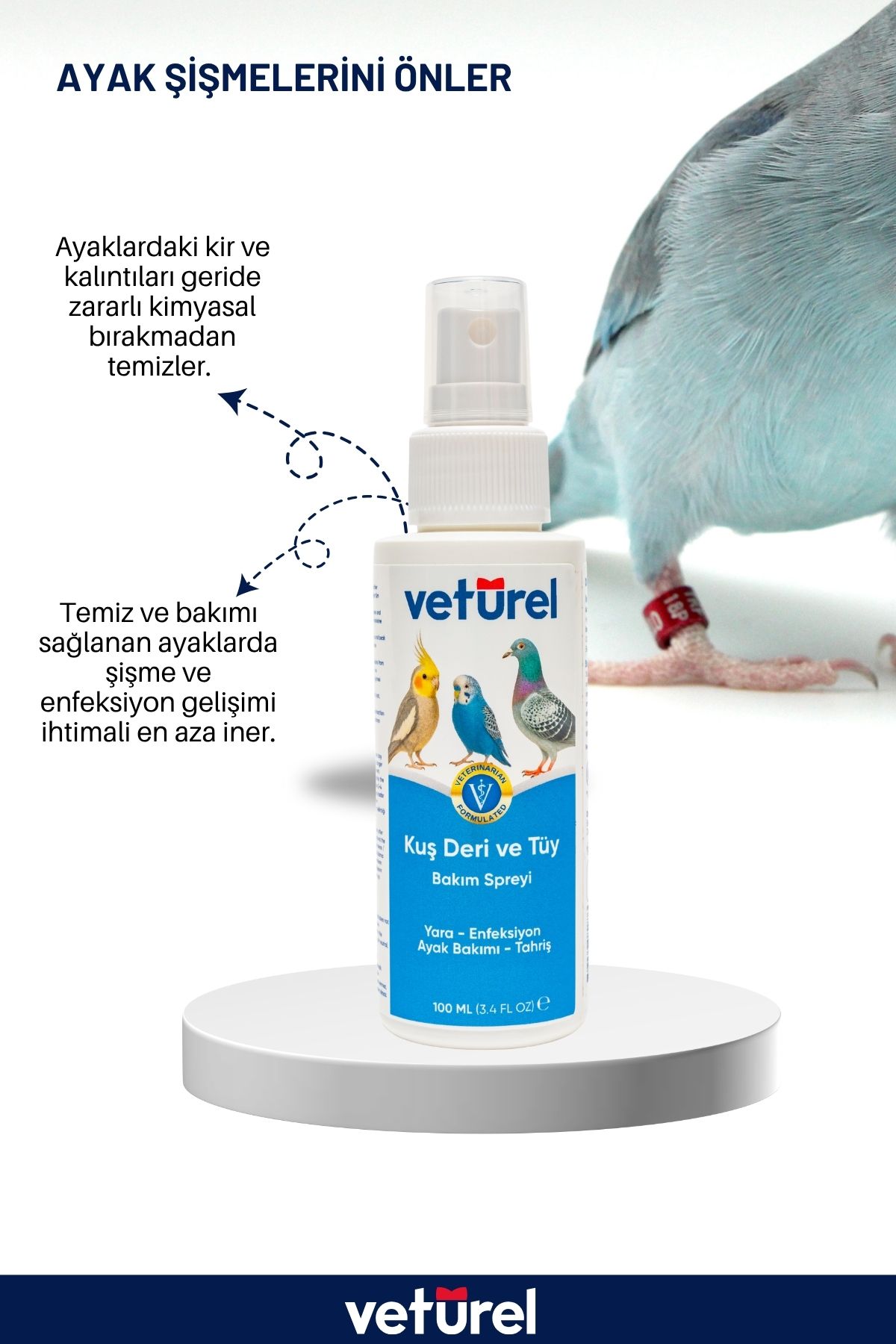 Muhabbet Kuşu Güvercin Sultan Papağanı Deri Tüy Bakım Spreyi Alkolsüz Zararsız Veteriner Formülü