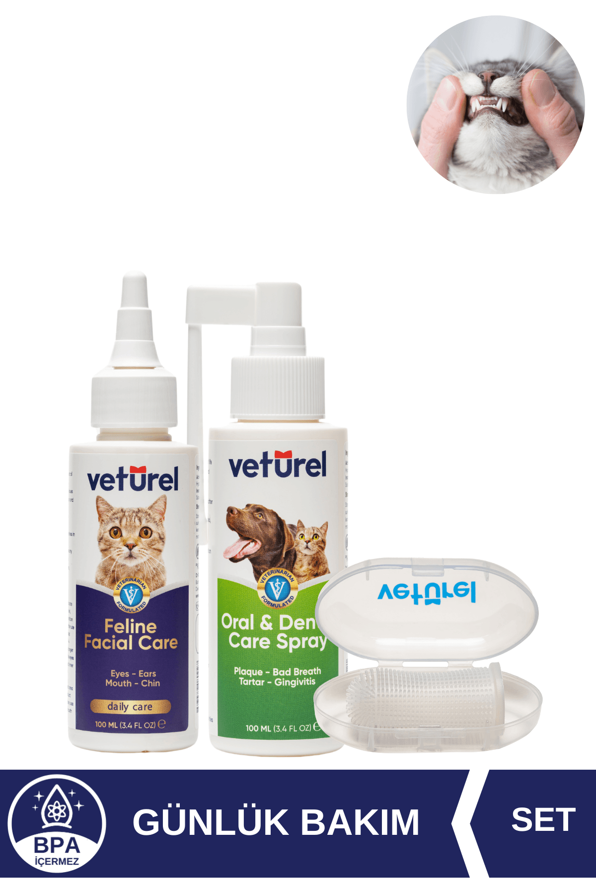 Kedi Ağız Bakımı Kedi Aknesi Siyah Nokta Kedi Diş Fırçası Plak Tartar Silikon Fırça Pratik Set
