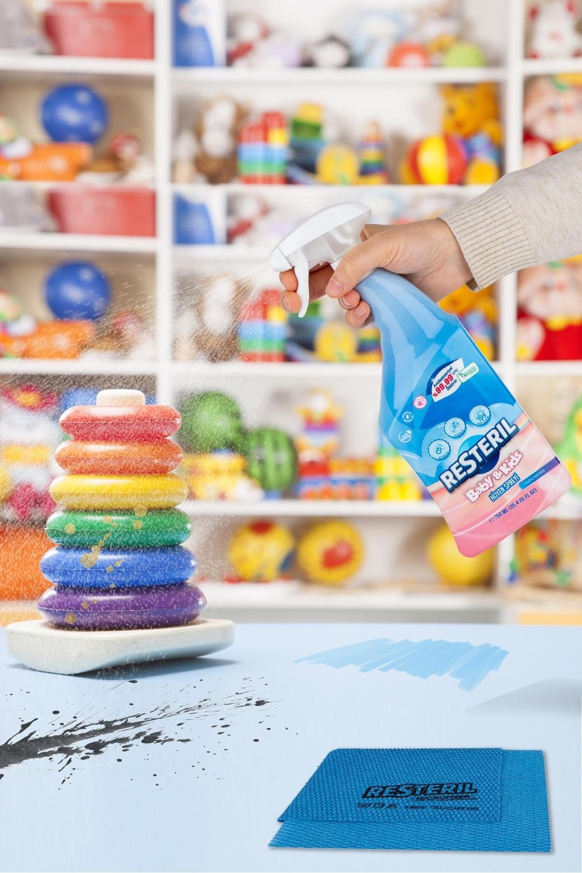 Antibakteriyel Bebek Çocuk Eşyaları Temizleyici Hijyen Seti 2x750ml+Kir Sökücü 2'li Mikrofiber Bez