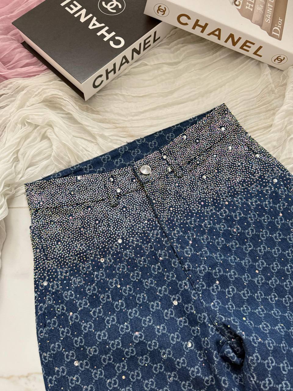 İthal Gucci Taşlı Denim Set