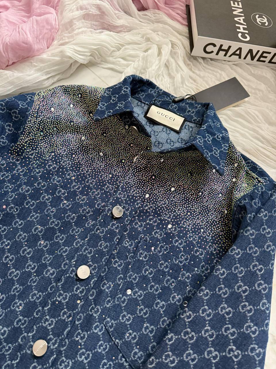 İthal Gucci Taşlı Denim Set