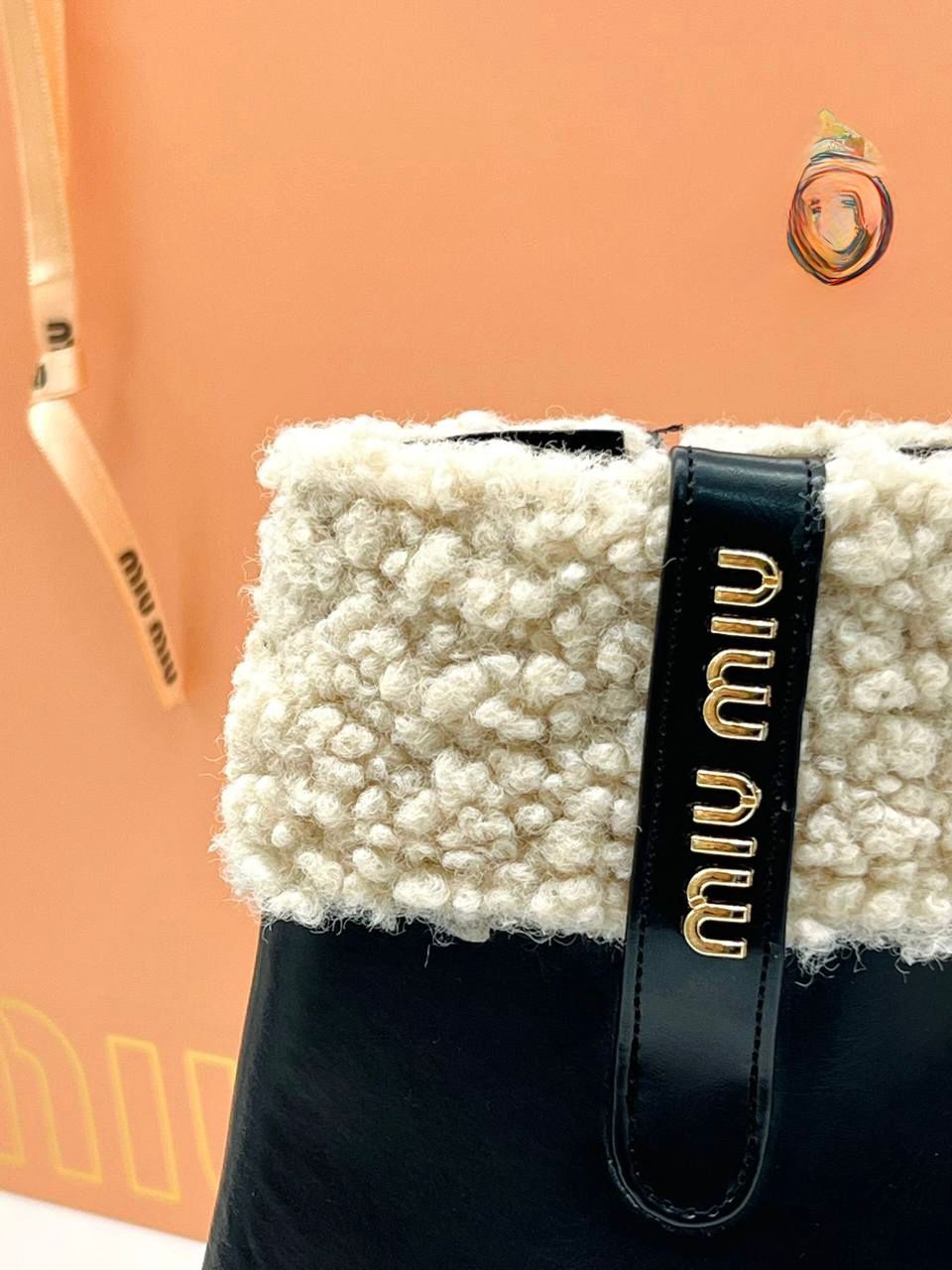 İthal Miu Miu Peluş Detaylı Topuklu Bot