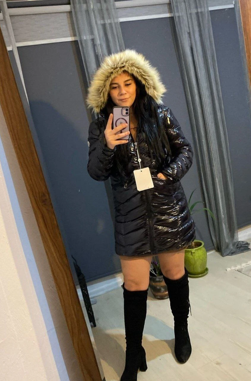 İthal Moncler Uzun Parlak Mont