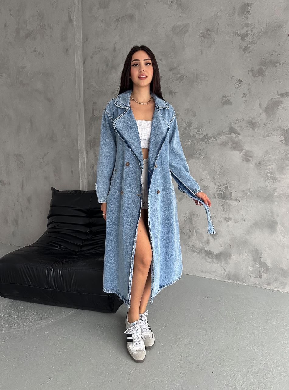 Kuşaklı Denim Trenckot