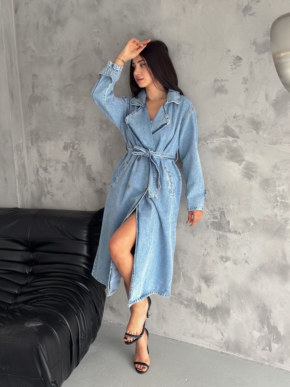 Kuşaklı Denim Trenckot