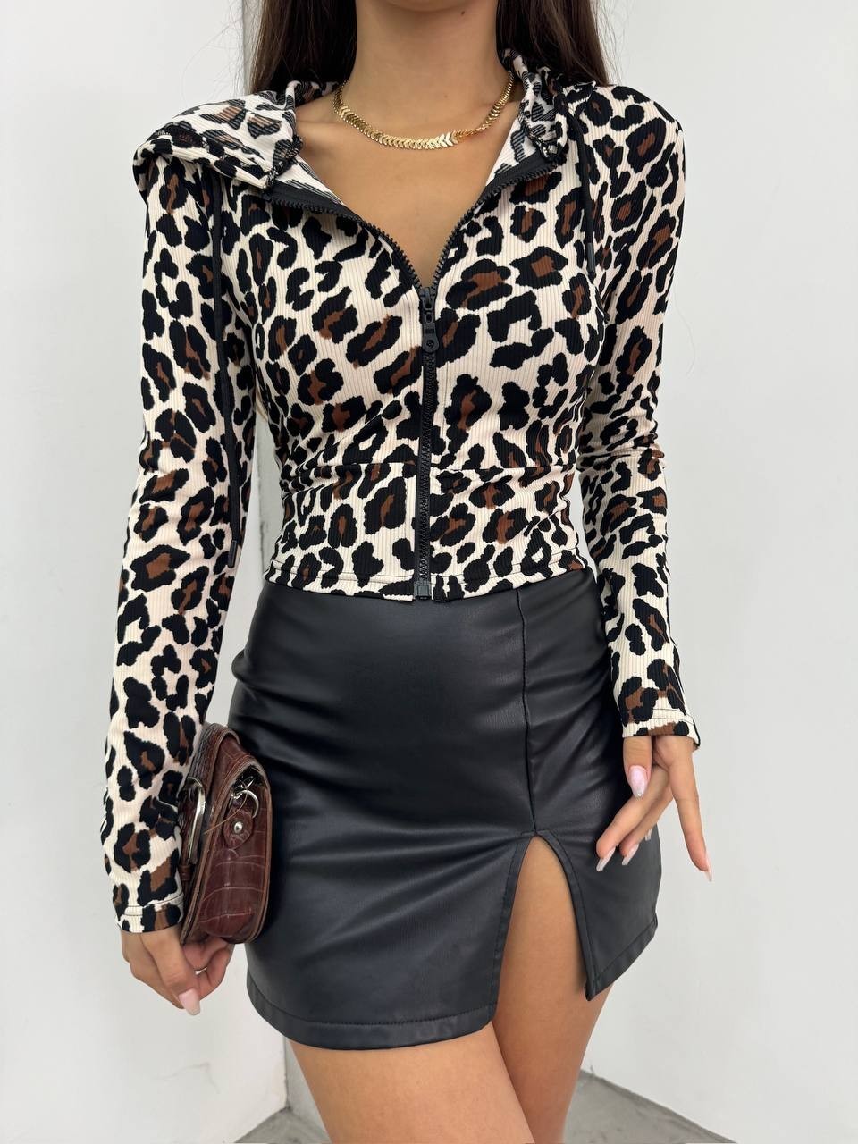 LEOPAR FERMUARLI KISA CROP
