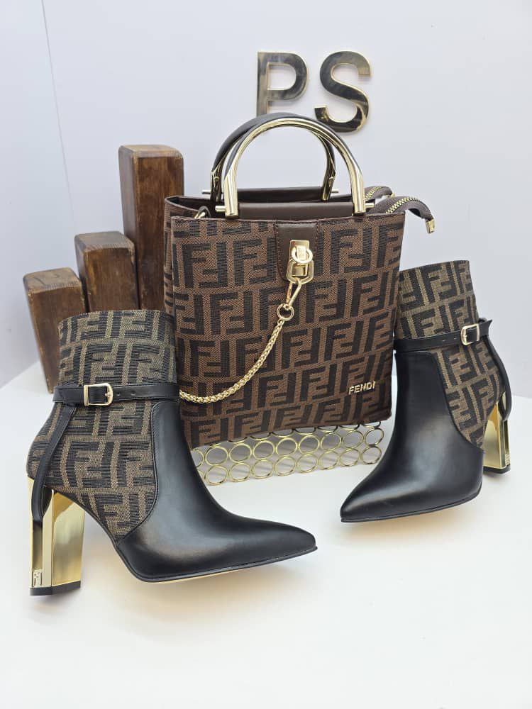 İthal Fendi Çanta ve Topuklu Bot Seti