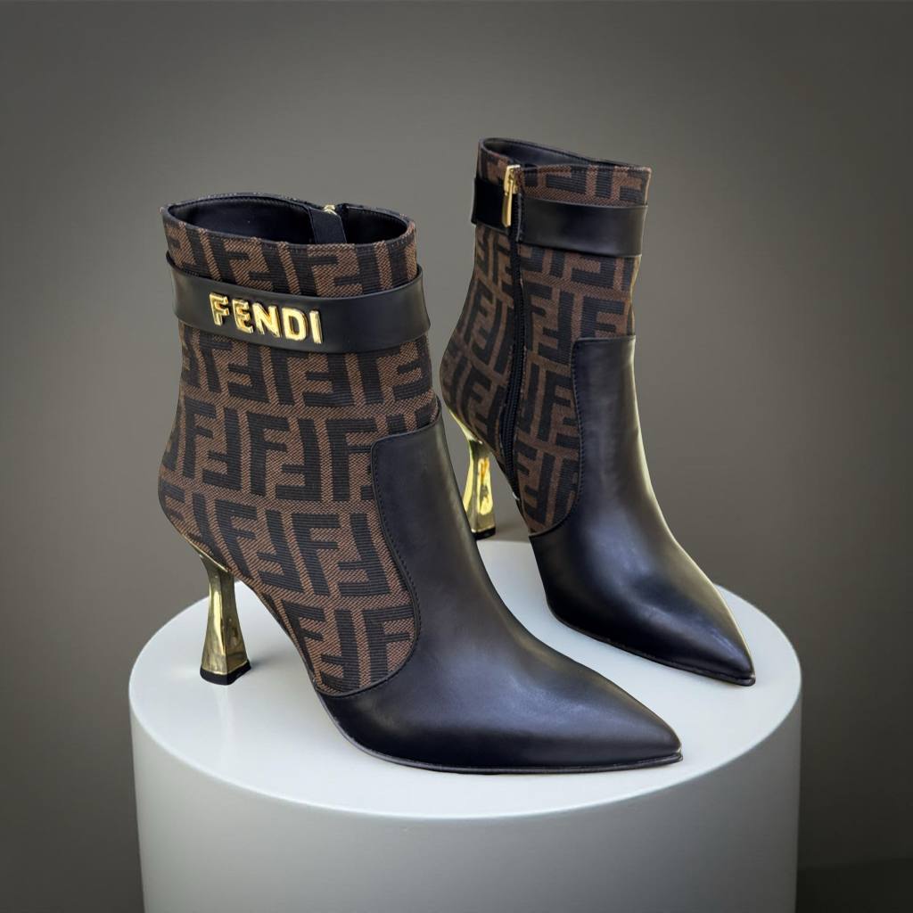 İthal Fendi Gold Topuklu Bot