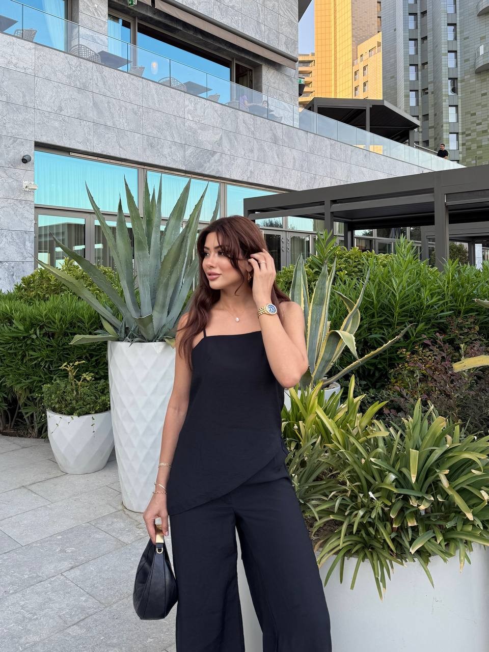 Asimetrik Kesim Bluz Palazzo Pantolon İkili Takım