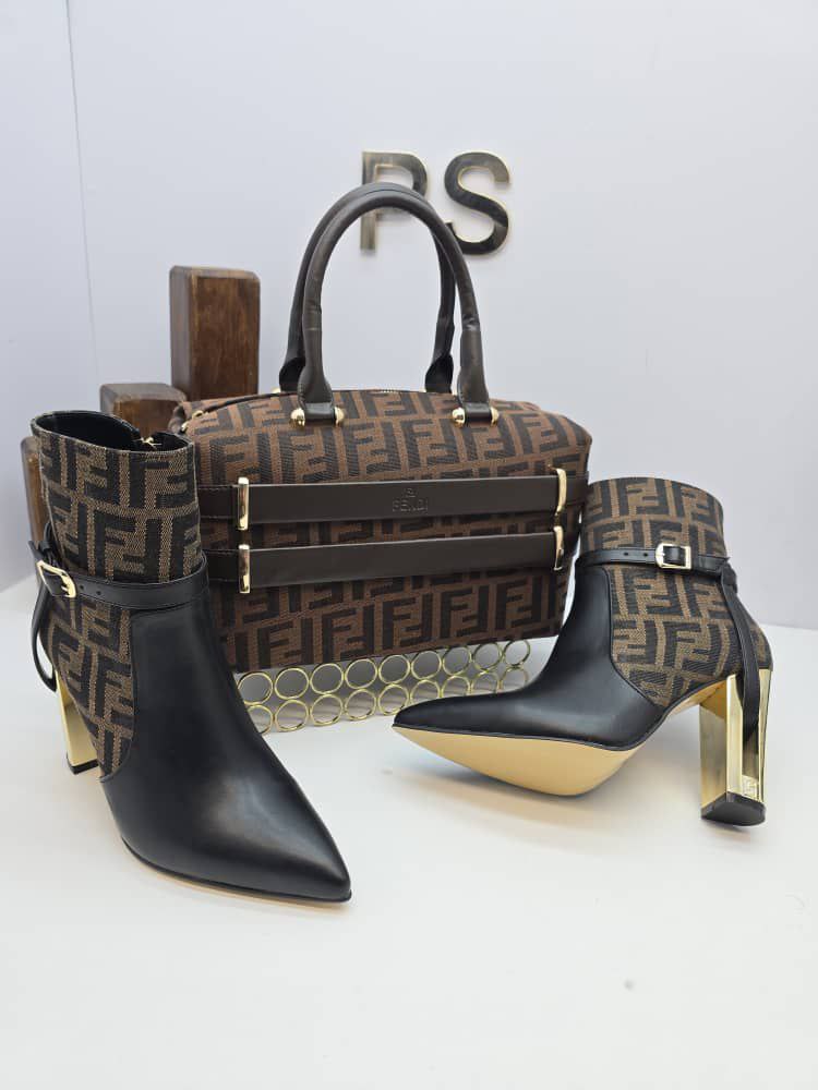 İthal Fendi Çanta ve Topuklu Bot Seti