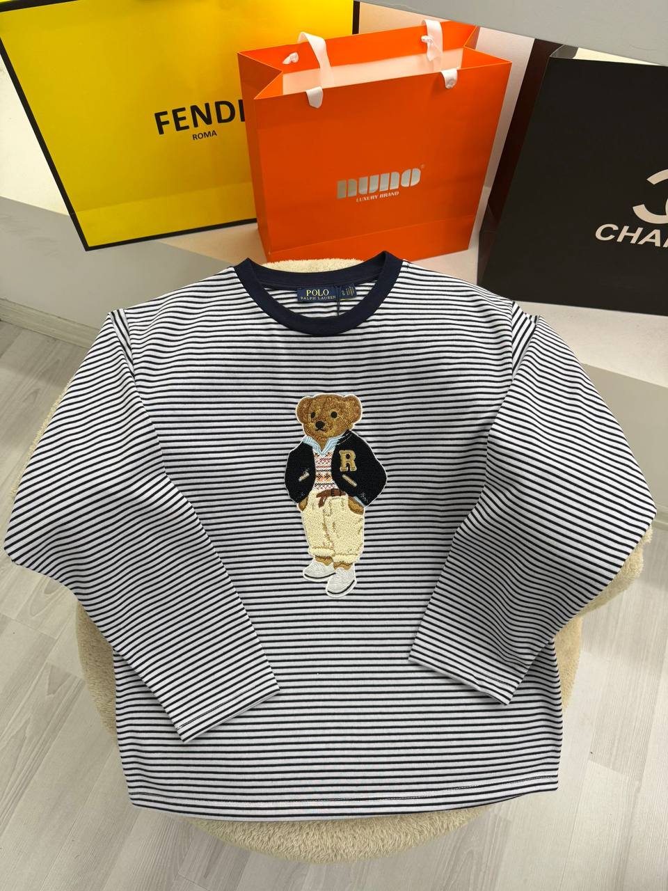 İthal Polo Çizgili Sweatshirt