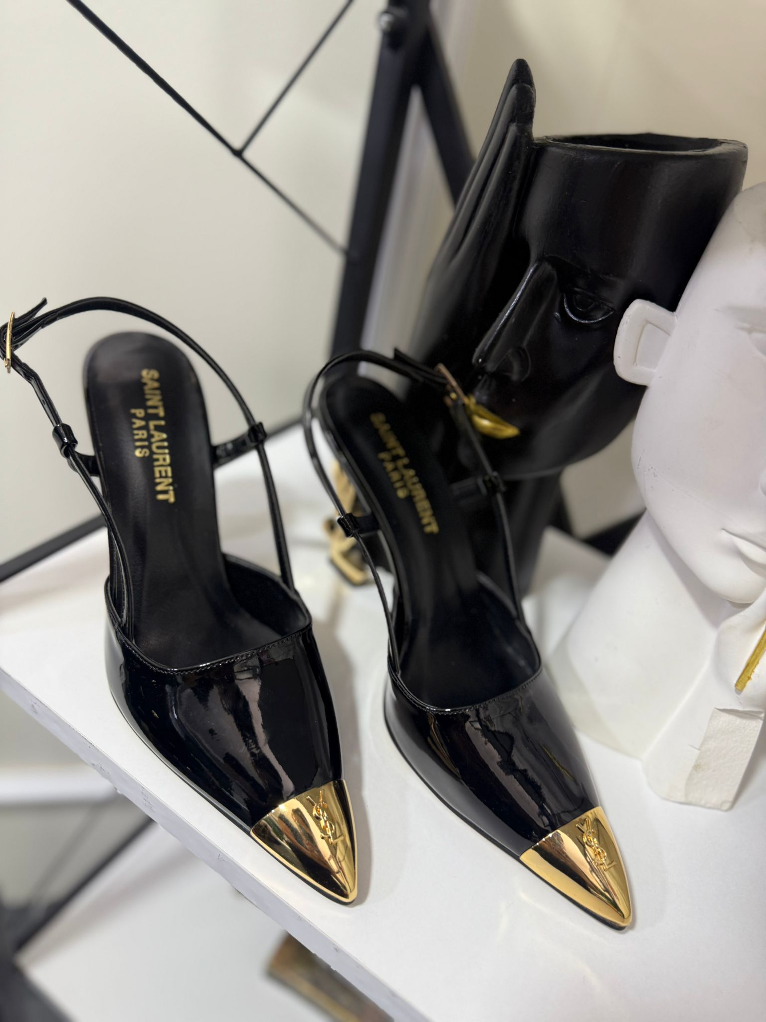 İthal YSL Gold Detaylı Topuklu Ayakkabı