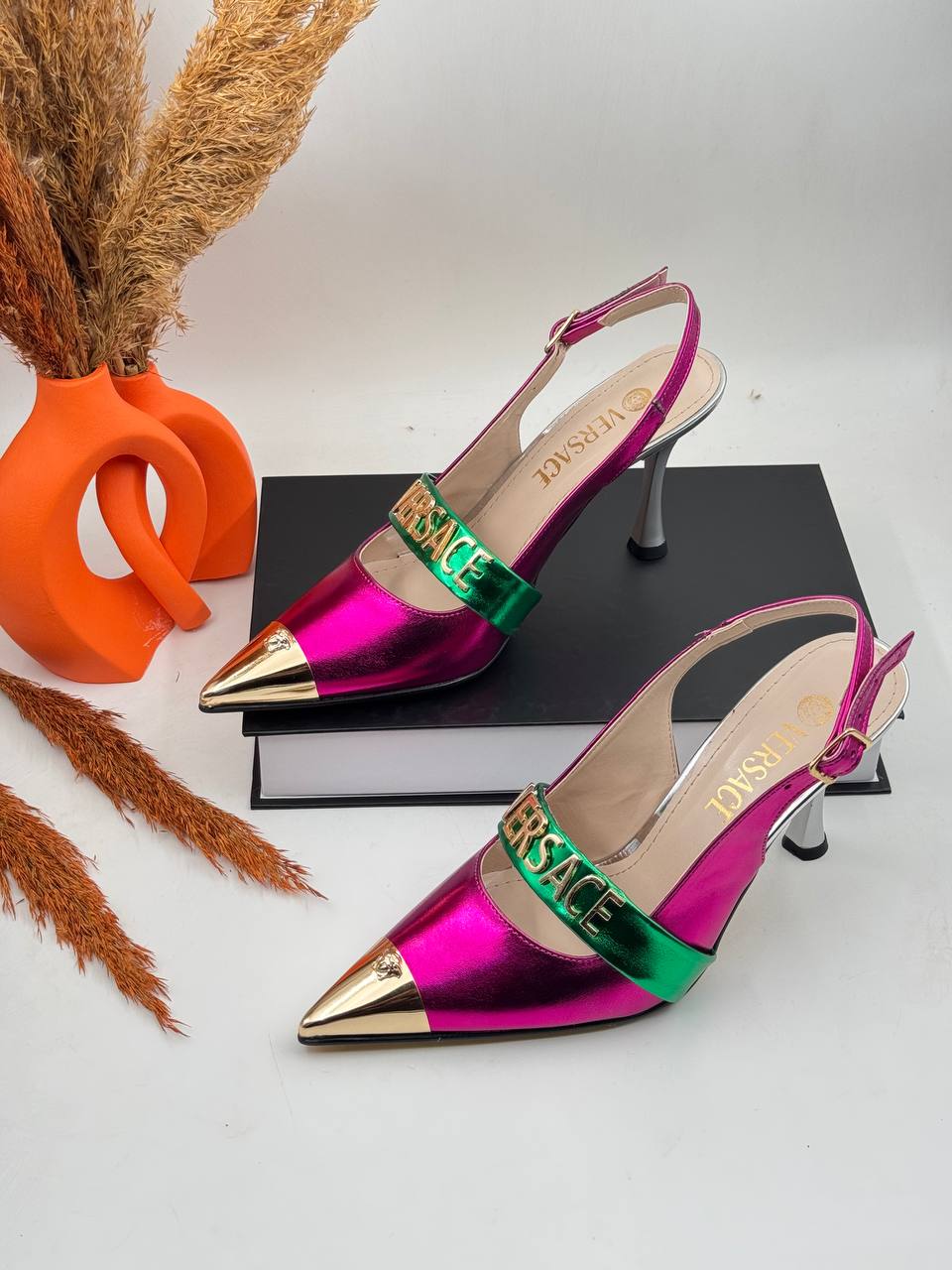 İthal Versace Arkası Ayarlanabilir Topuklu Ayakkabı