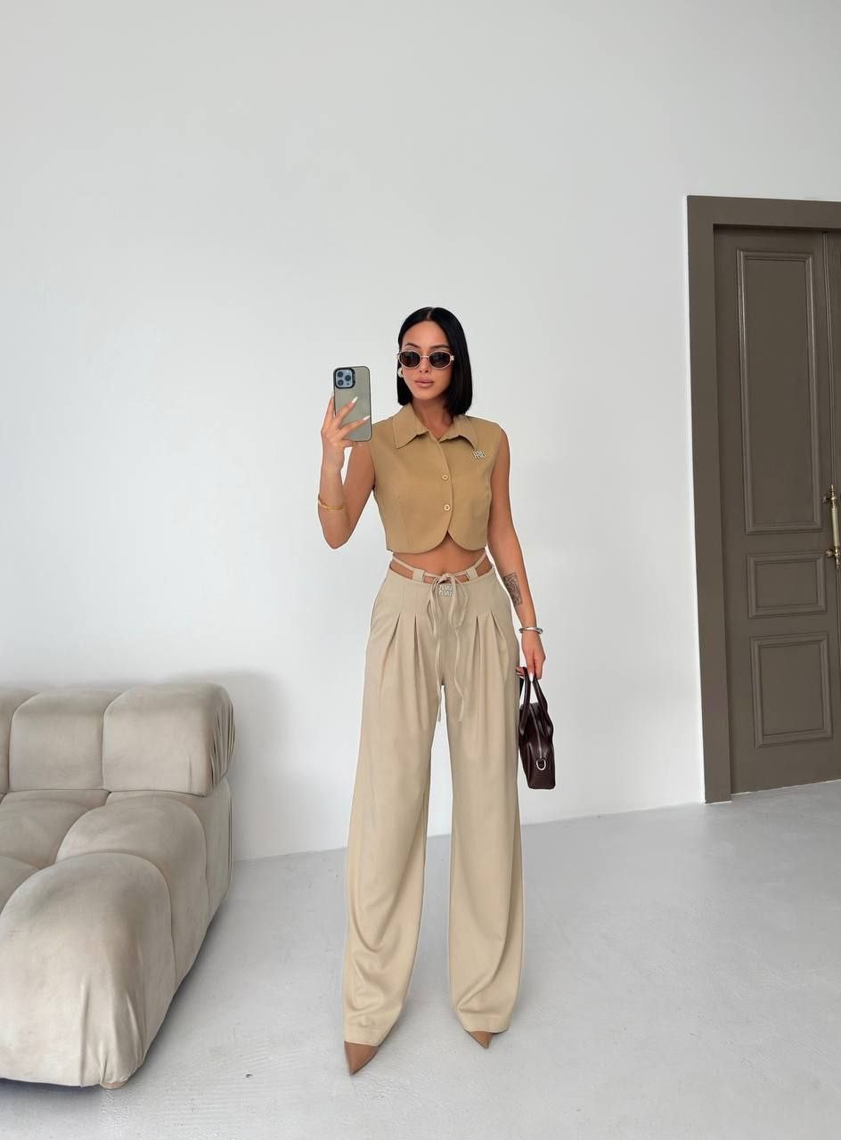 Miu Miu Kolsuz Yelek Pantolon Takım