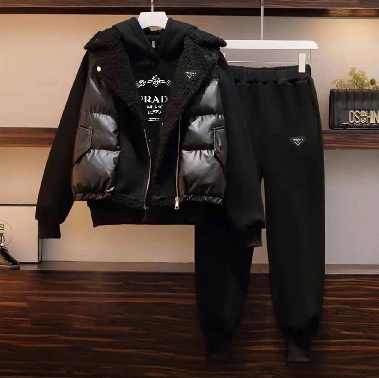 İthal Prada Şişme Yelek ve Kürk Detaylı Eşofman Takımı