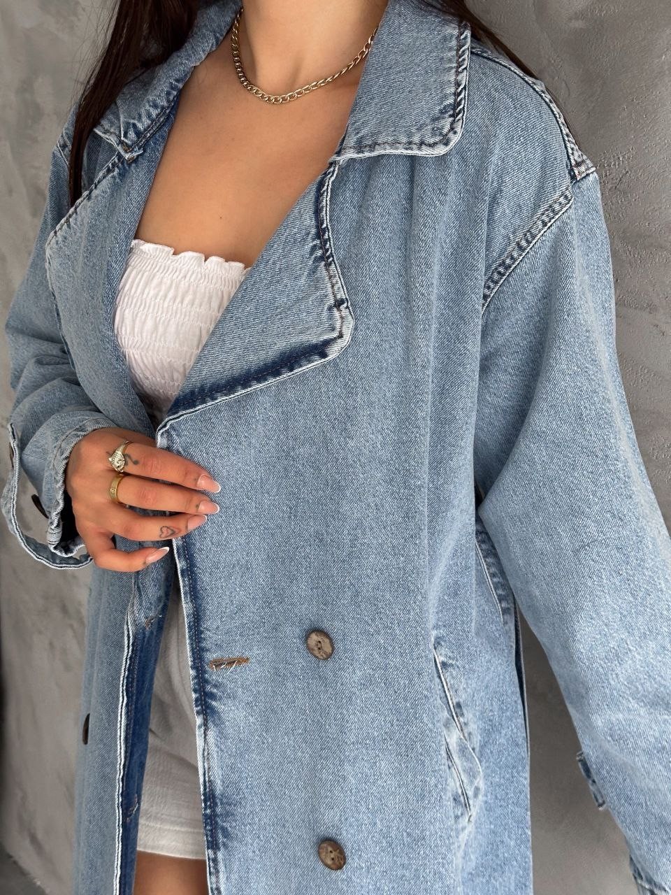 Kuşaklı Denim Trenckot