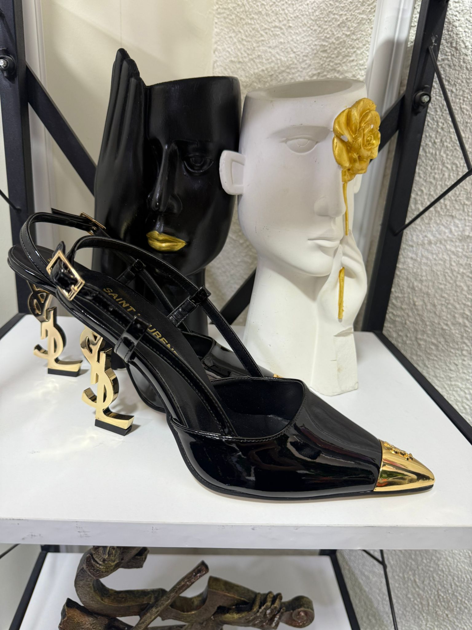 İthal YSL Gold Detaylı Topuklu Ayakkabı