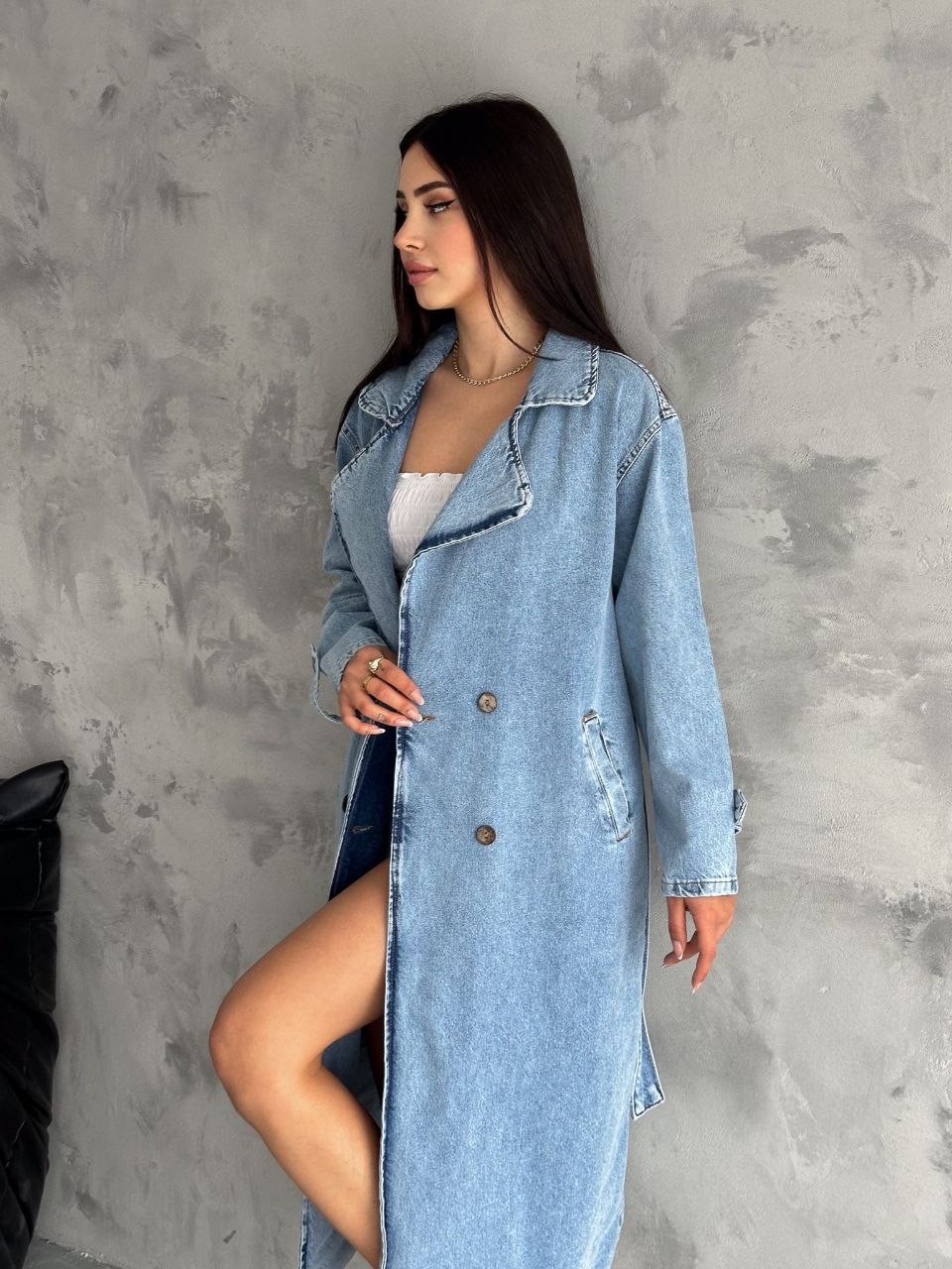 Kuşaklı Denim Trenckot