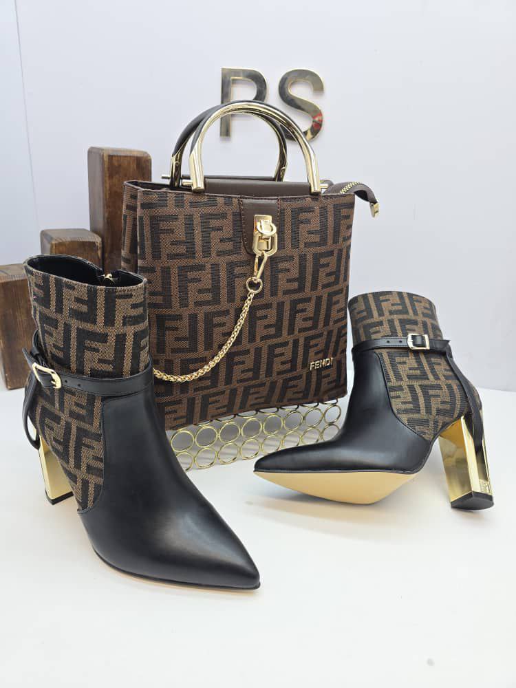 İthal Fendi Çanta ve Topuklu Bot Seti