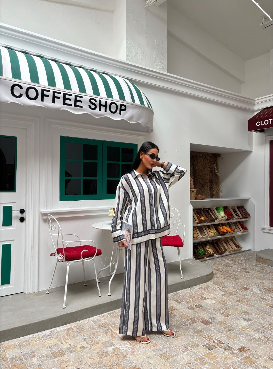 Massimo Dutti Design Çizgili Detaylı Gecelik Takımı