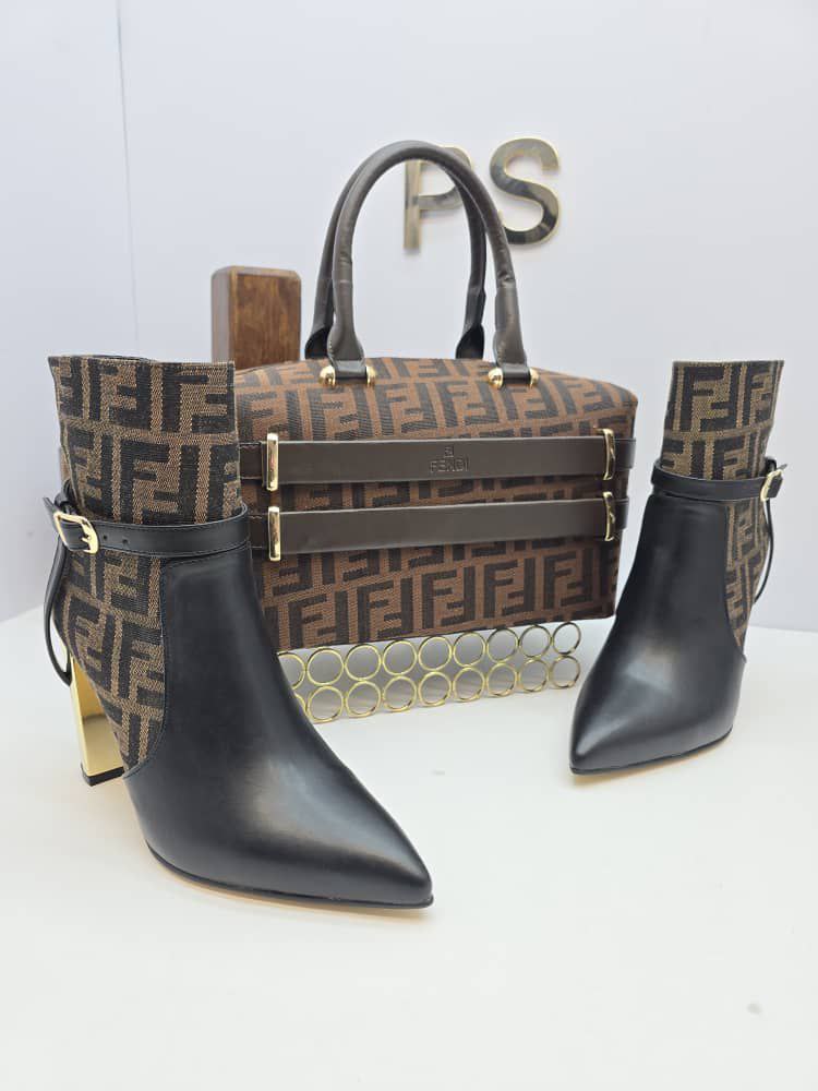 İthal Fendi Çanta ve Topuklu Bot Seti