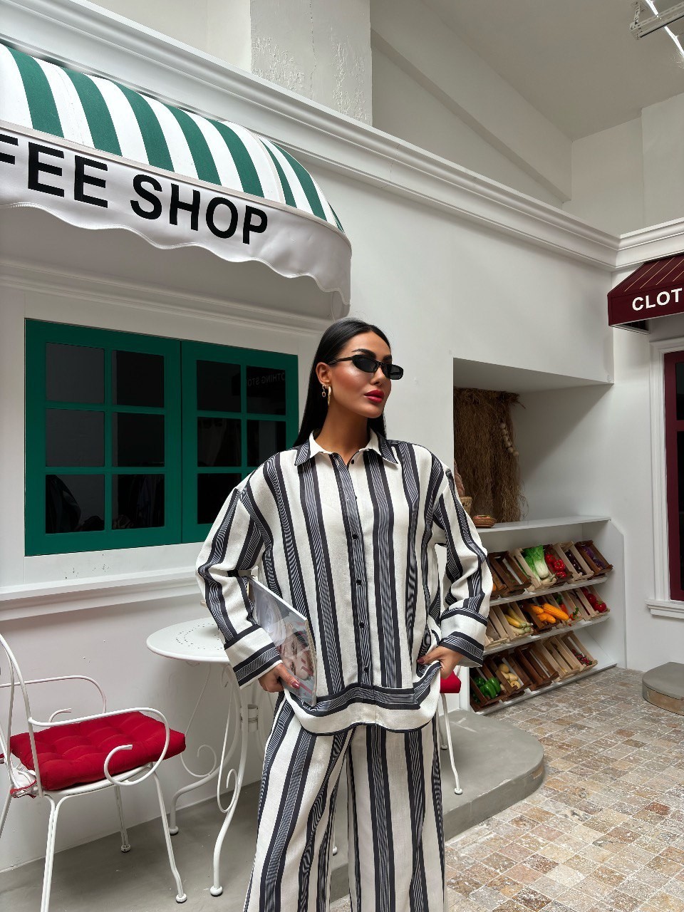 Massimo Dutti Design Çizgili Detaylı Gecelik Takımı