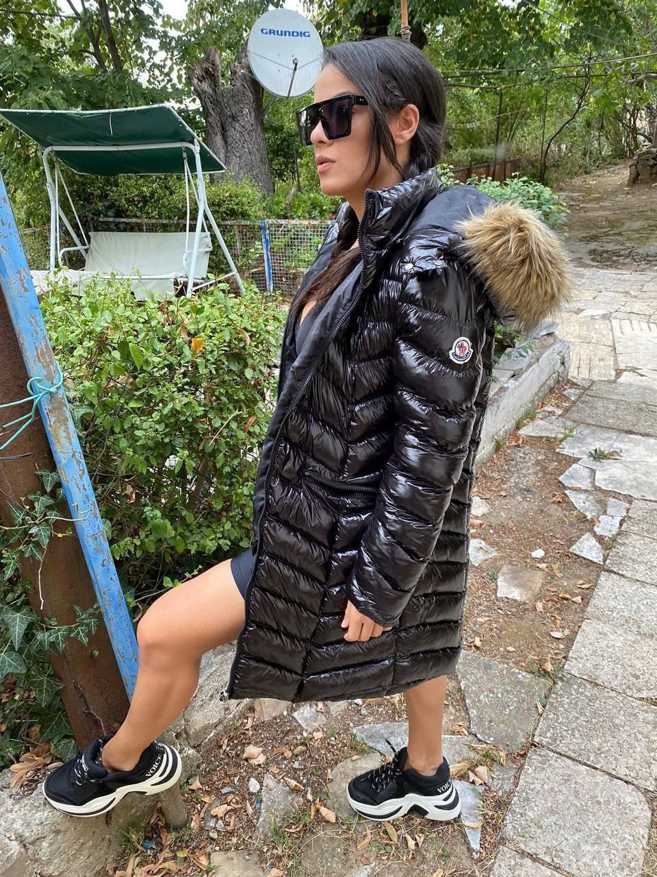 İthal Moncler Uzun Parlak Mont