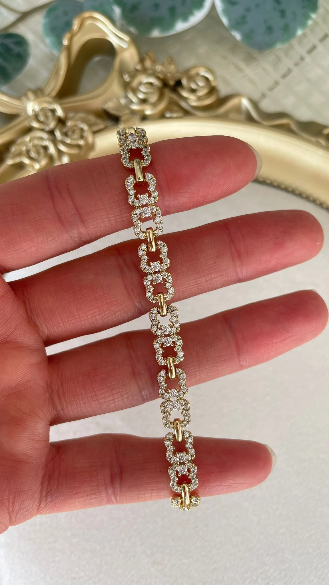 Vip 14K Taşlı Yonca Detaylı Bileklik