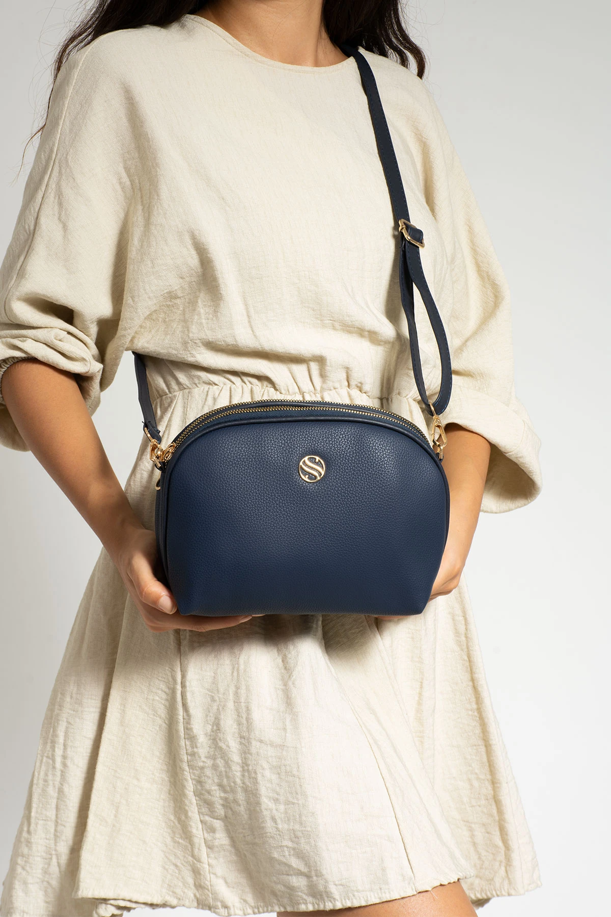 San İthal Suni Deri Çapraz Çanta - LACİVERT