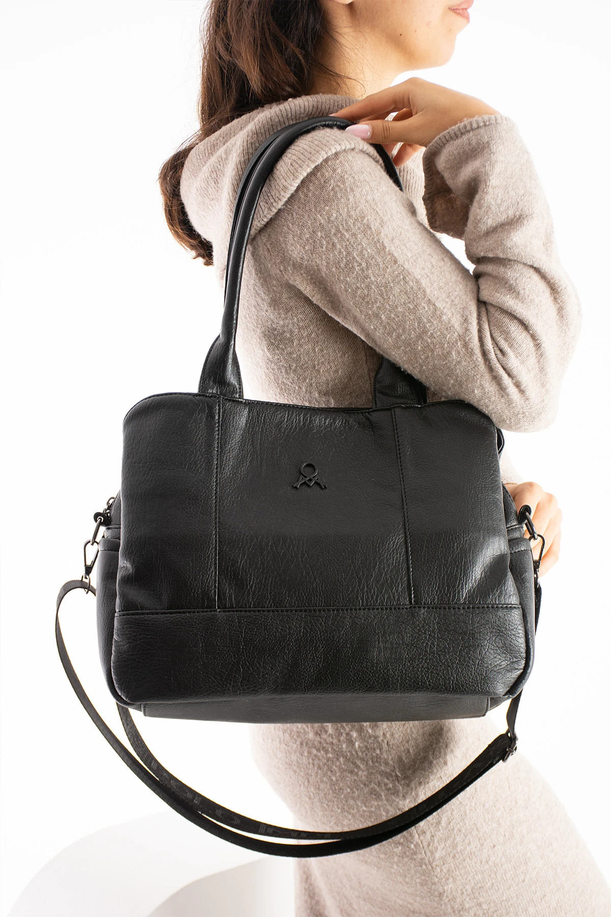 Mega İthal Deri El ve Çapraz Çanta - SİYAH