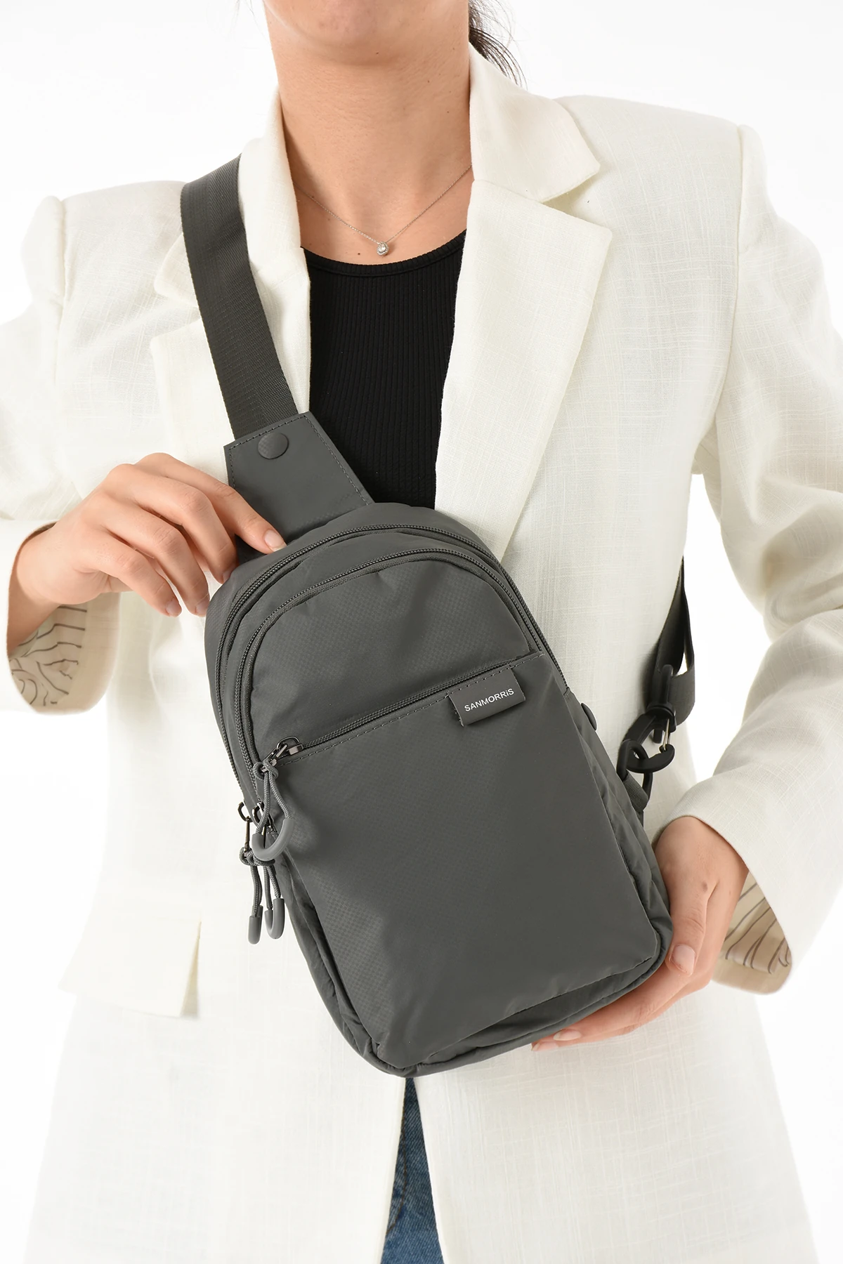 San İthal Kumaş Göğüs Çantası SAN6004 - KOYU GRİ