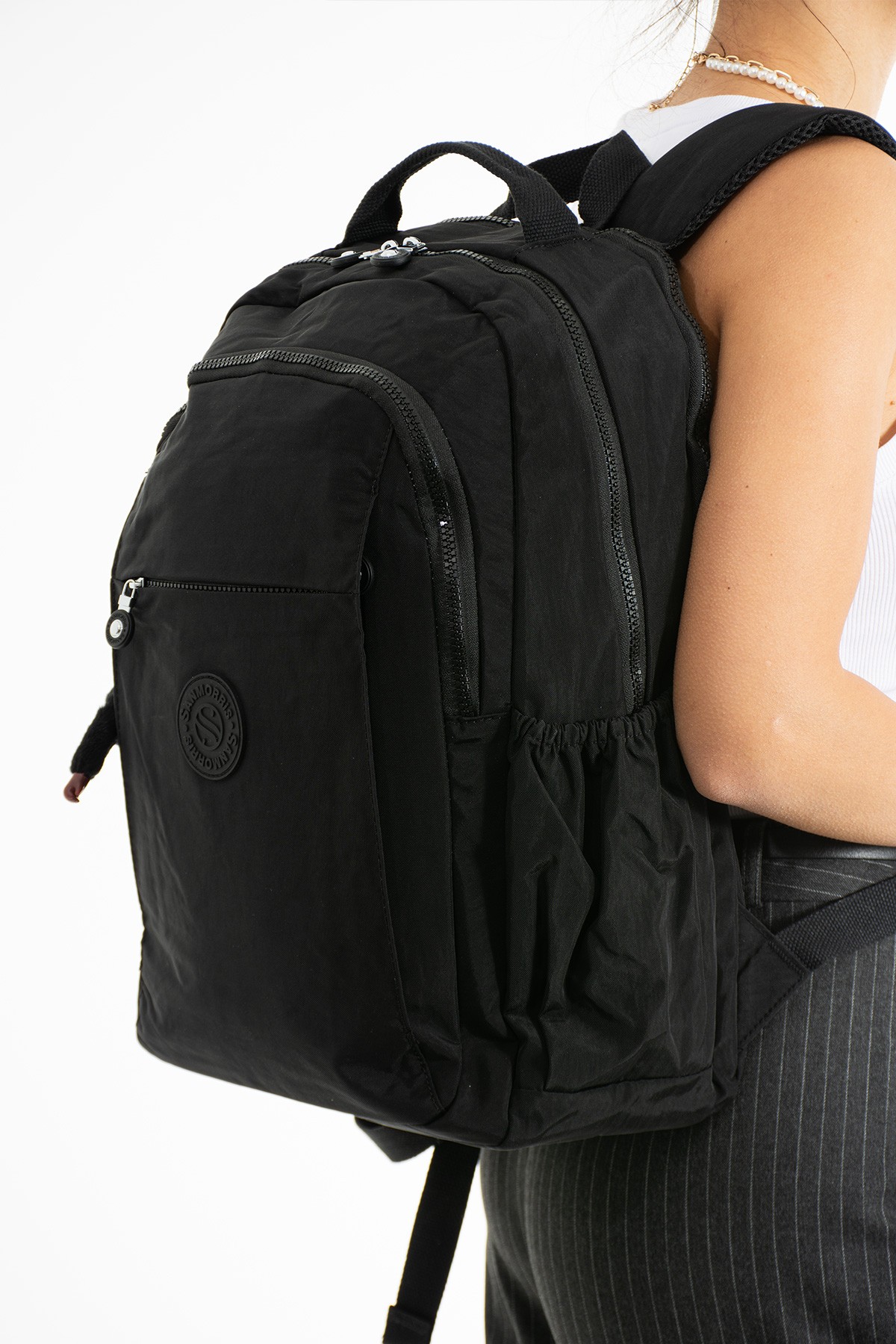 San Unisex Suya Dayanıklı Krinkıl Kumaş Çok Gözlü Büyük Boy Laptop Okul Ve Sırt Çantası SAN3019