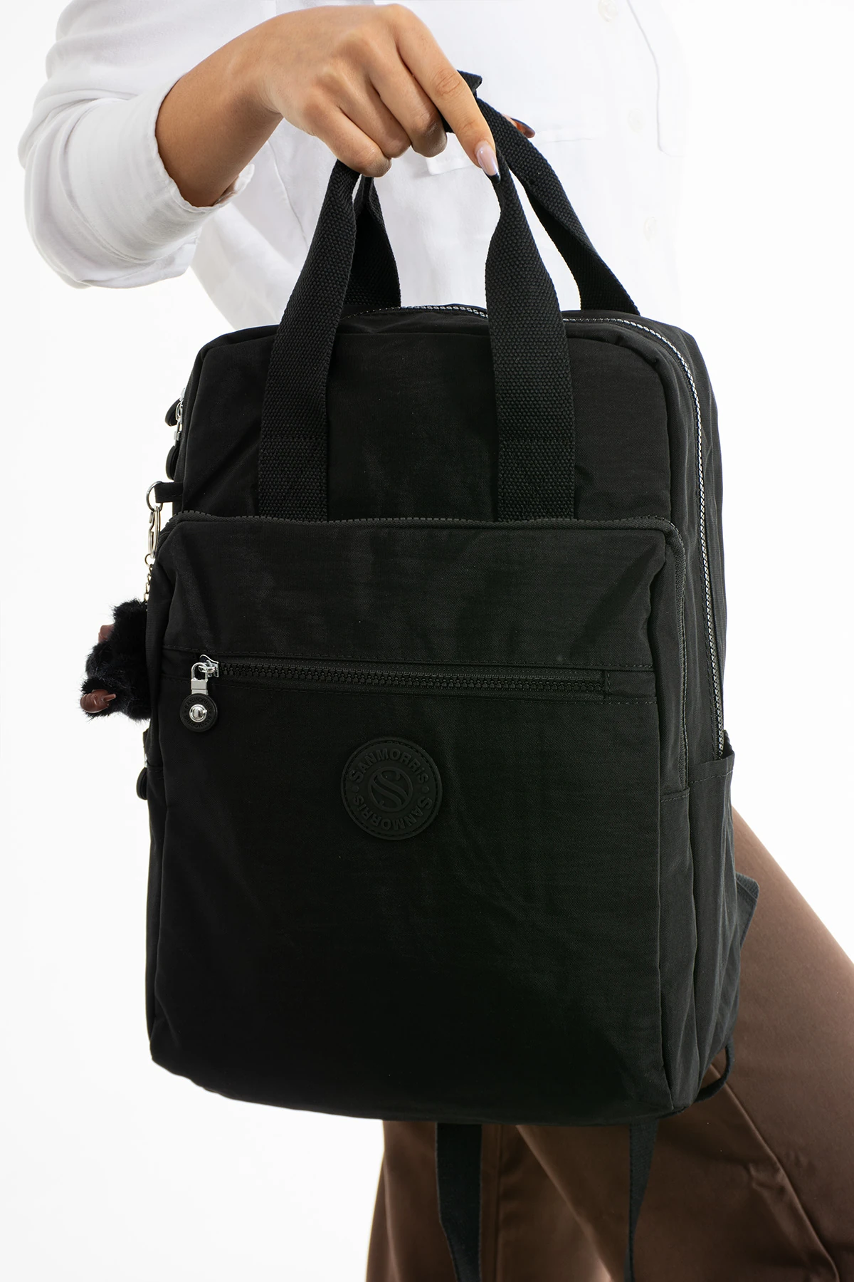 San Unisex Suya Dayanıklı Krinkıl Kumaş Çok Gözlü Orta Boy Laptop Okul Ve Sırt Çantası SAN3014 - SİYAH