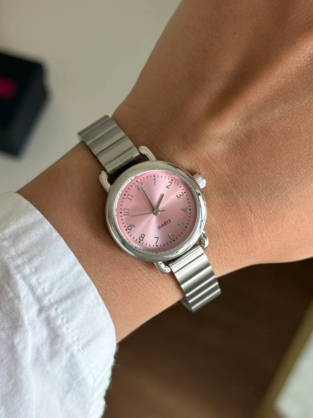 Vesita Blok Kordon Kadın Kol Saati Gümüş (Pembe Kadran)

