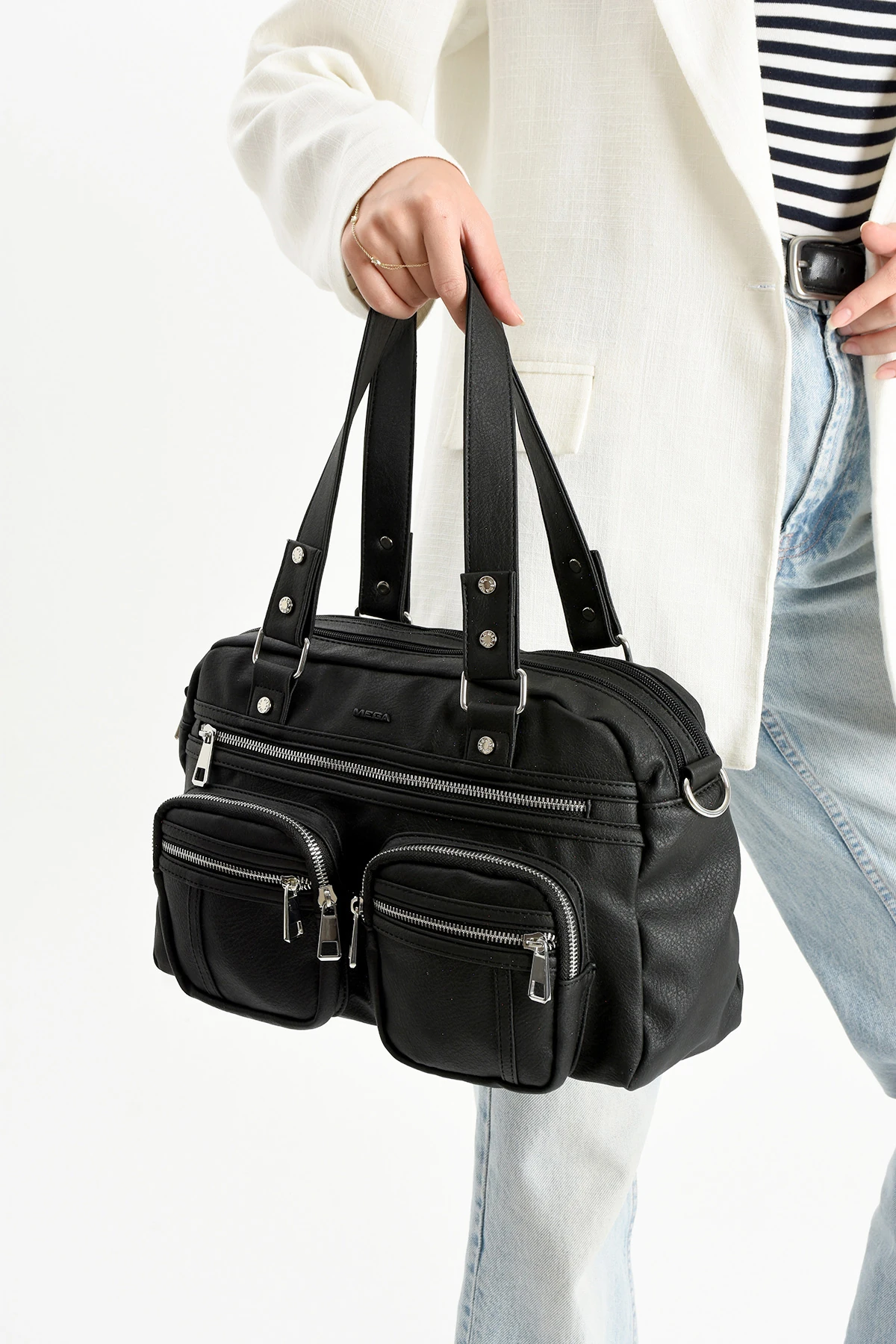 Mega Orjinal İthal Seri Çok Bölmeli El Omuz Çantası - SİYAH