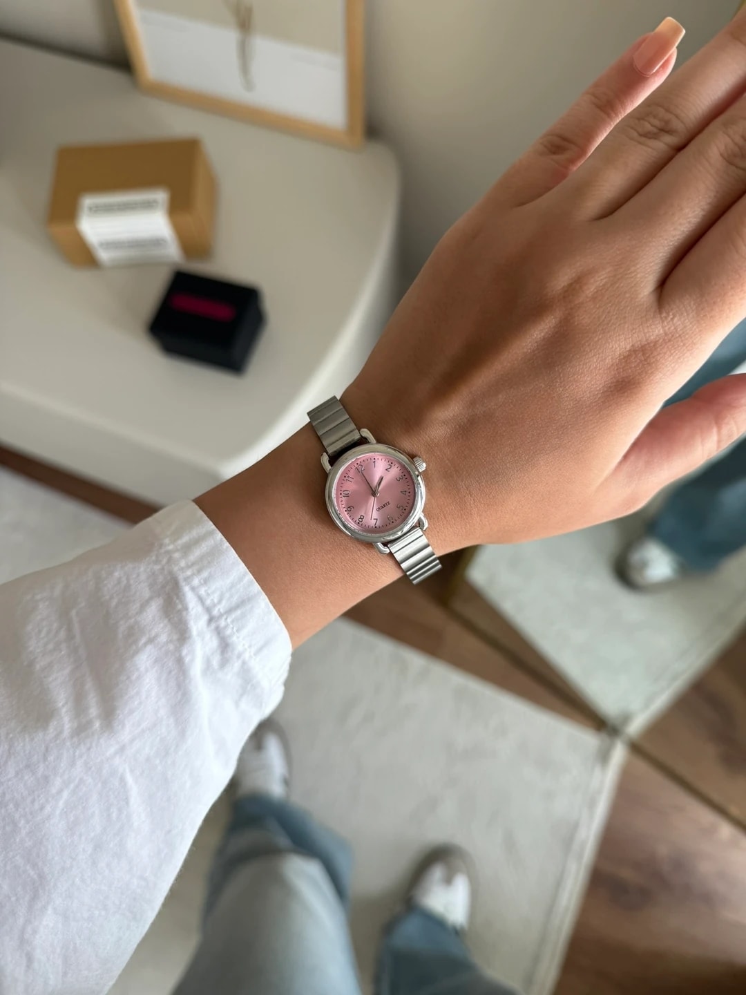 Vesita Blok Kordon Kadın Kol Saati Gümüş (Pembe Kadran)

