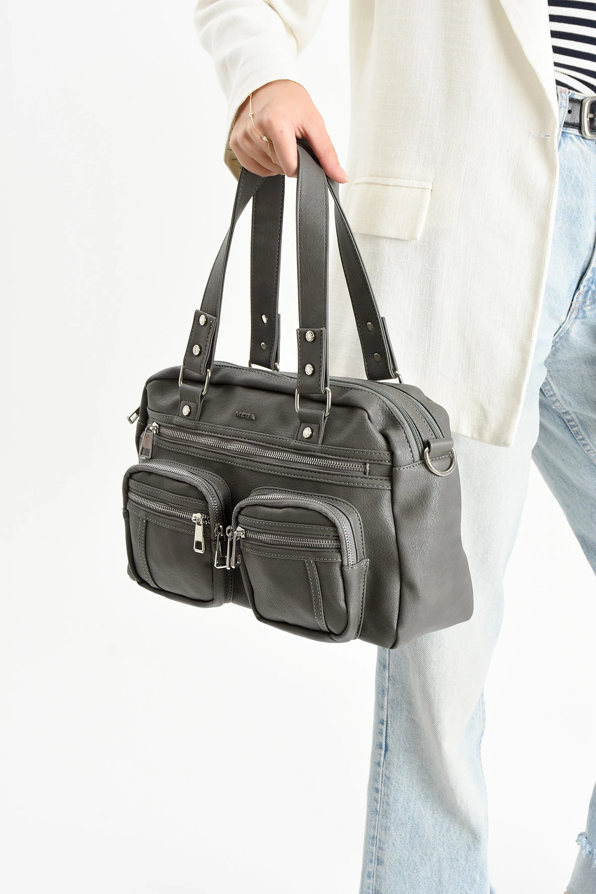 Mega Orjinal İthal Seri Çok Bölmeli El Omuz Çantası - KOYU GRİ