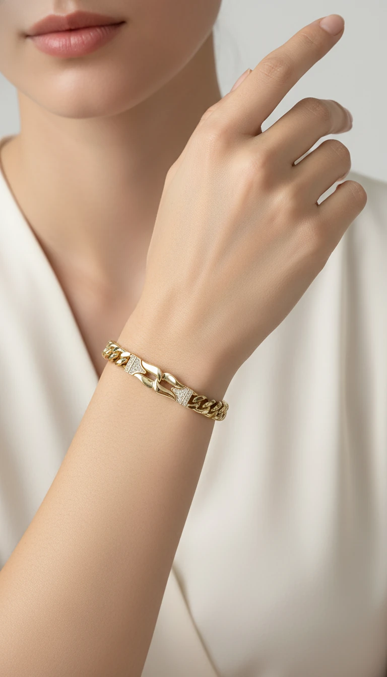 Vip 14K Ortadan Şekilli Taşlı Bileklik