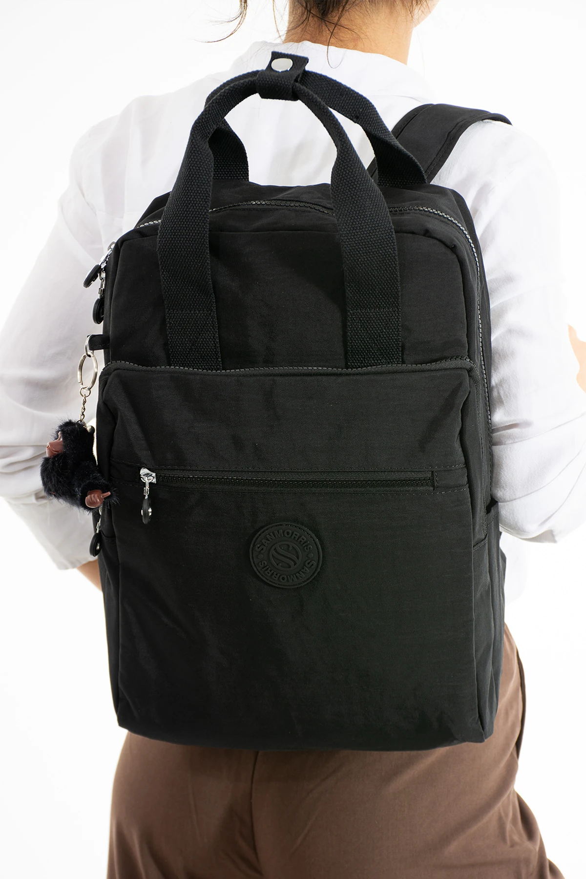 San Unisex Suya Dayanıklı Krinkıl Kumaş Çok Gözlü Orta Boy Laptop Okul Ve Sırt Çantası SAN3014