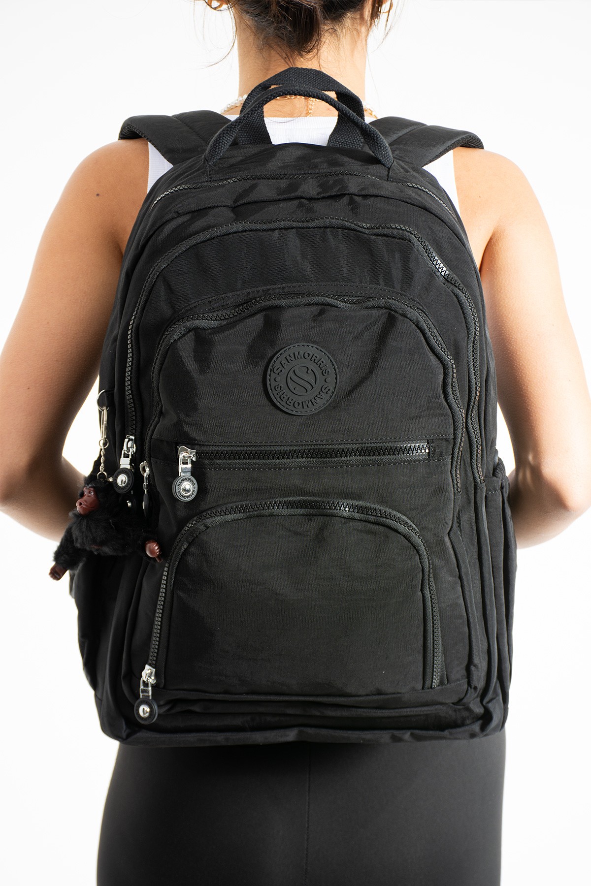 Sanmorris Unisex Suya Dayanıklı Krinkıl Kumaş Çok Gözlü Orta Boy Laptop Okul Ve Sırt Çantası SAN3013