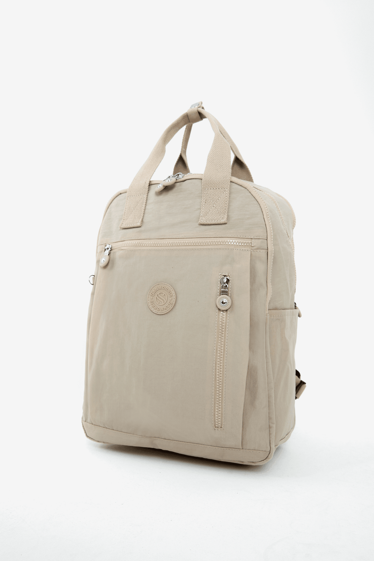 San Unisex Suya Dayanıklı Kumaş Çok Gözlü Laptop Bölmeli Orta Boy Seyahat ve Okul Çantası - BEJ
