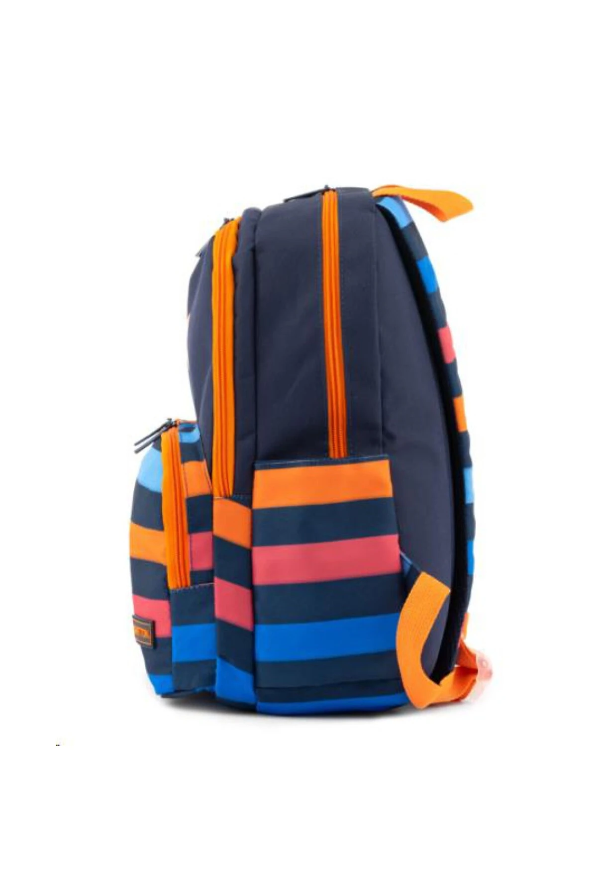 Benetton Çizgili Ve İkonik Logo Baskılı Erkek Çocuk Anaokul Çantası Lacivert  Turuncu
