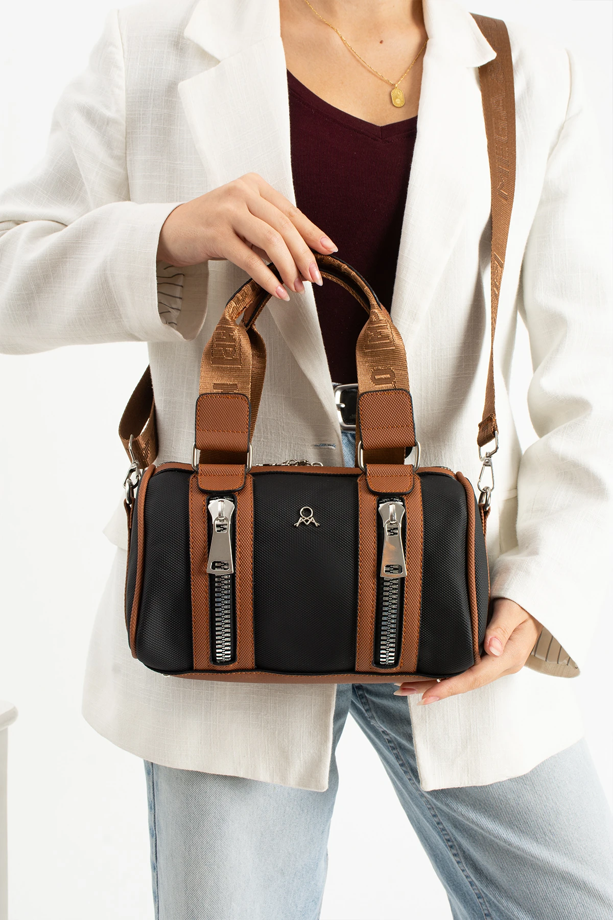 Mega Lakos Deri El Omuz ve Çapraz Çanta - SİYAH TABA