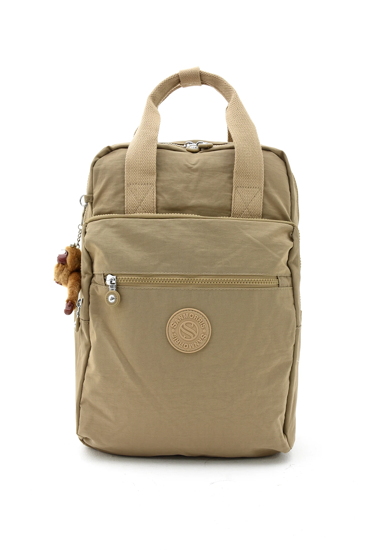 San Unisex Suya Dayanıklı Krinkıl Kumaş Çok Gözlü Orta Boy Laptop Okul Ve Sırt Çantası SAN3014 - HAKİ