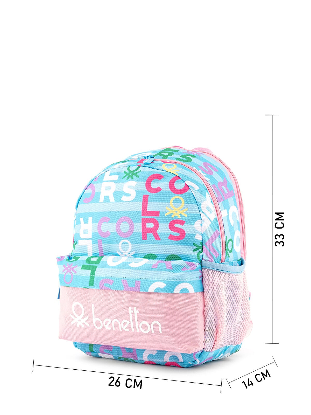 Benetton Harf Baskılı Kız Çocuk Anaokulu Çantası Turkuaz Pembe