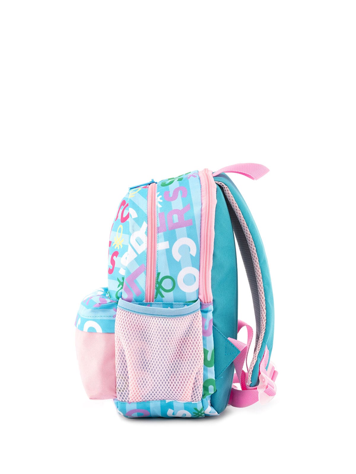 Benetton Harf Baskılı Kız Çocuk Anaokulu Çantası Turkuaz Pembe