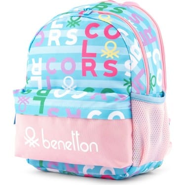Benetton Harf Baskılı Kız Çocuk Anaokulu Çantası Turkuaz Pembe